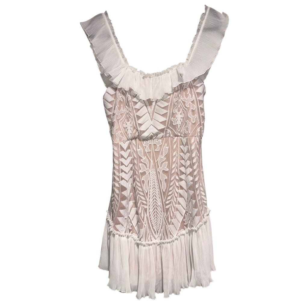 Lace Ruffle Selfie Leslie Mini Dress Womens XL White Pink